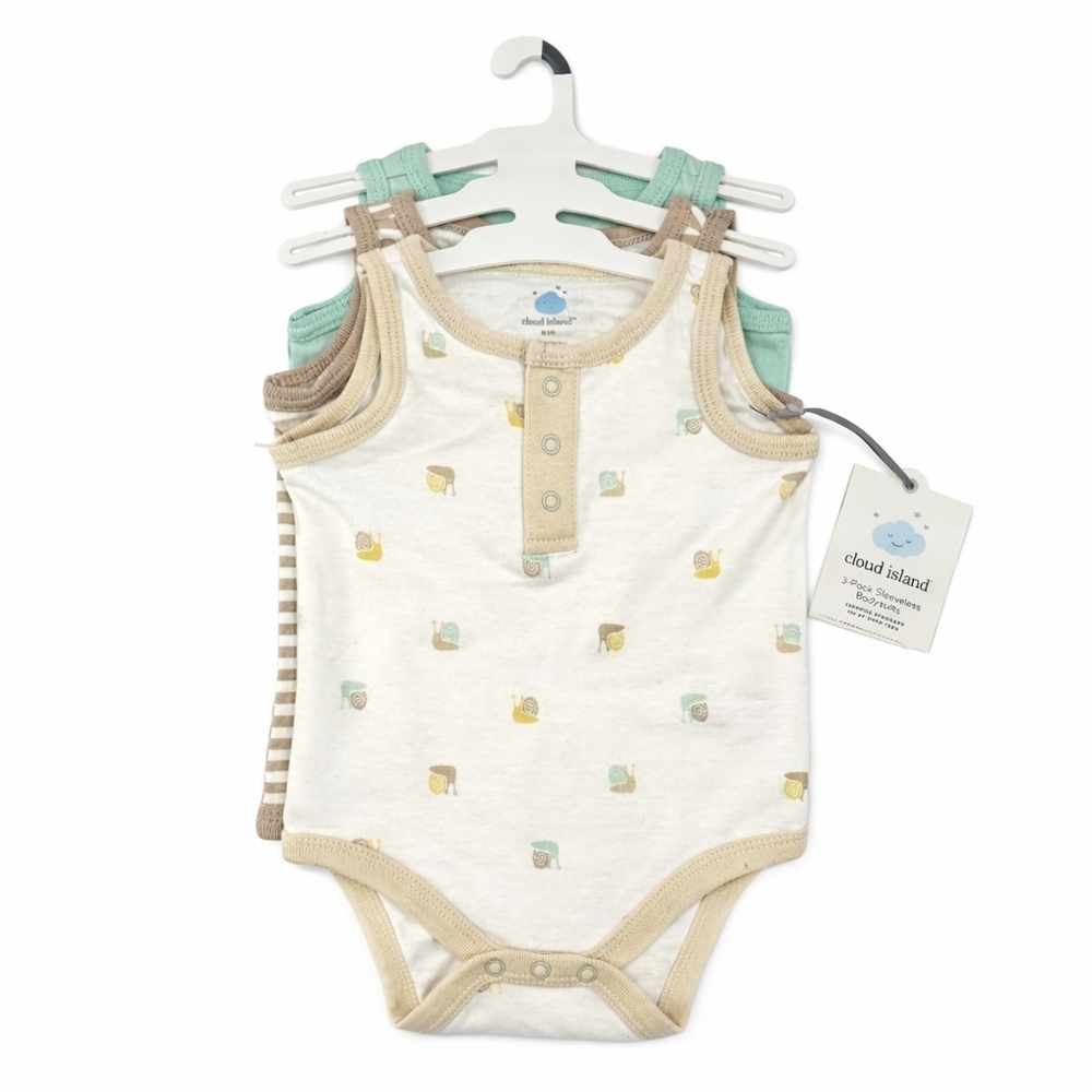 Cloud Island Baby Bodysuits 0–3 Months | 3-Pack Sleeveless Cotton